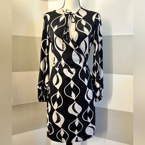 Diane Von Furstenburg DVF NOVE  Wrap Silk Jersey Dress Long Sleeve Neck Ties 12